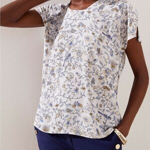 LOFT Bird Split Sleeve Mixed Media Top🦚